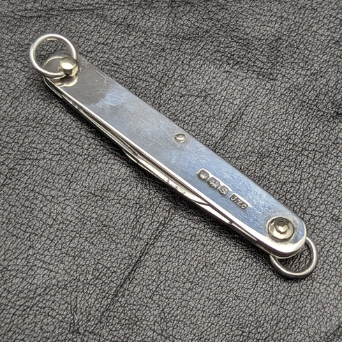 1960 British Vintage Sterling Silver Handle Double Blade Folding Mini Knife